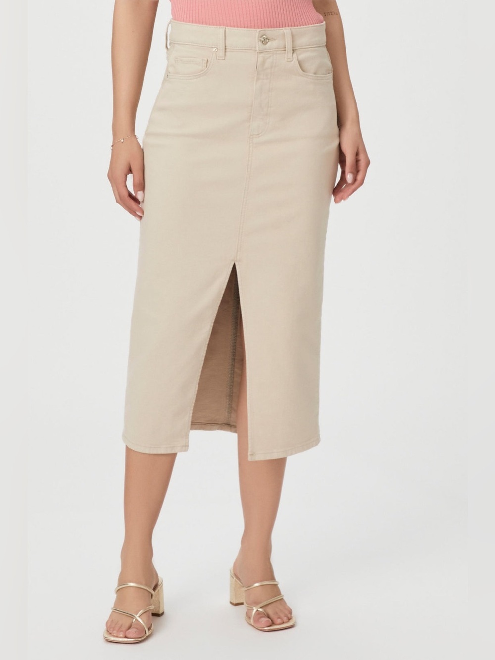 Paige Premium Denim - Angela Midi Denim Skirt in Soft Beige SZ 31 NWT